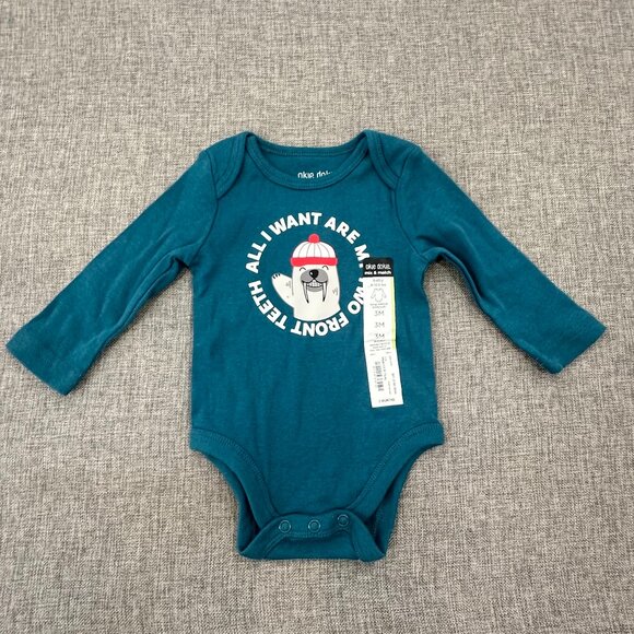 NEW! Baby Boy Okie Dokie Bodysuit 3 Mths Teal Cotton‎ "All I Want For Are My Two - Picture 1 of 9